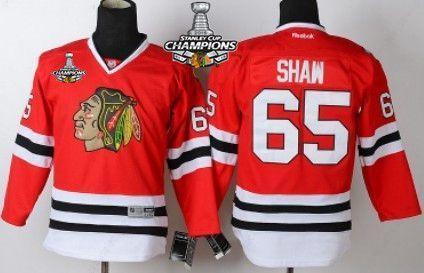 Chicago Blackhawks #65 Andrew Shaw Red Kids Jersey W#2#2015 Stanley Cup Champion Patch