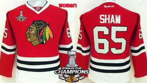 Chicago Blackhawks #65 Andrew Shaw Red Women’s Jersey W#2#2015 Stanley Cup Champion Patch