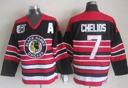 Chicago Blackhawks #7 Chris Chelios Black Pinstripe 75Th Throwback CCM Jersey