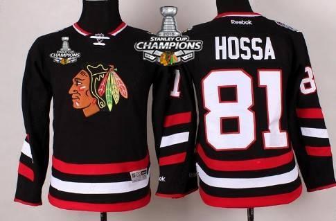 Chicago Blackhawks #81 Marian Hossa 2014 Stadium Series Black Kids Jersey W#2#2015 Stanley Cup Champion Patch