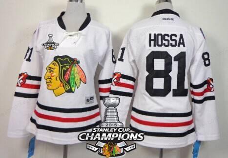 Chicago Blackhawks #81 Marian Hossa 2015 Winter Classic White Women’s Jersey W#2#2015 Stanley Cup Champion Patch