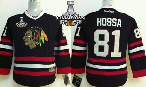 Chicago Blackhawks #81 Marian Hossa Black Kids Jersey W#2#2015 Stanley Cup Champion Patch