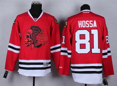 Chicago Blackhawks #81 Marian Hossa Red With Red Skulls Jersey