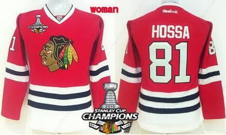 Chicago Blackhawks #81 Marian Hossa Red Women’s Jersey W#2#2015 Stanley Cup Champion Patch