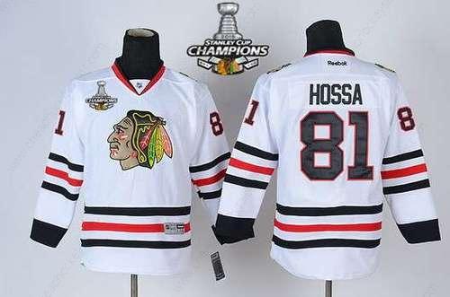 Chicago Blackhawks #81 Marian Hossa White Kids Jersey W#2#2015 Stanley Cup Champion Patch