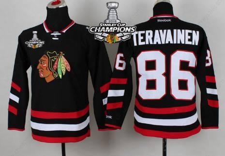 Chicago Blackhawks #86 Teuvo Teravainen Punk 2014 Stadium Series Black Kids Jersey W#2#2015 Stanley Cup Champion Patch