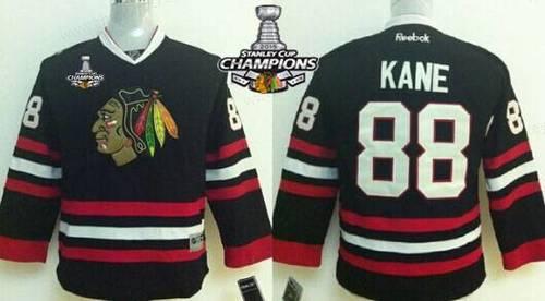 Chicago Blackhawks #88 Patrick Kane Black Kids Jersey W#2#2015 Stanley Cup Champion Patch