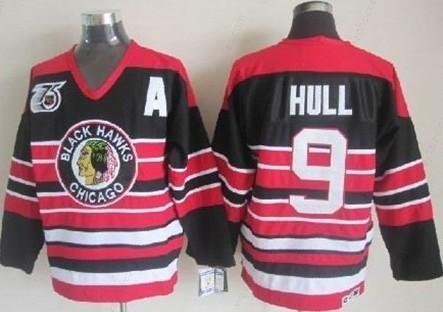 Chicago Blackhawks #9 Bobby Hull Black Pinstripe 75Th Throwback CCM Jersey