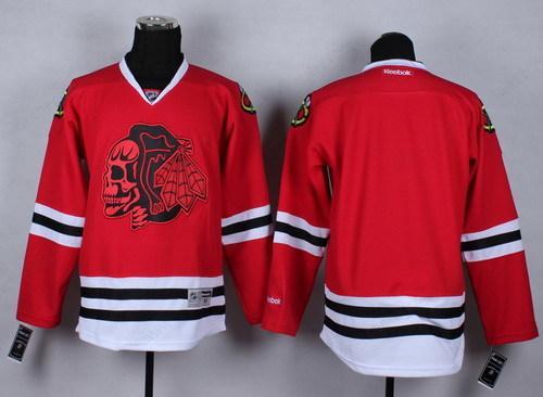 Chicago Blackhawks Blank Red With Red Skulls Jersey