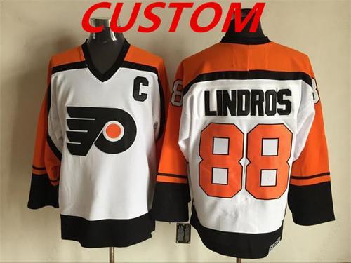 Custom Men’s Philadelphia Flyers White Orange CCM Throwback NHL Ice Hockey Jerseys