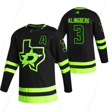 Dallas Stars #3 John Klingberg Black Men’s Adidas 2020-21 Reverse Retro Alternate NHL Jersey