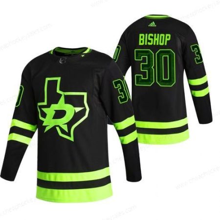 Dallas Stars #30 Ben Bishop Black Men’s Adidas 2020-21 Reverse Retro Alternate NHL Jersey