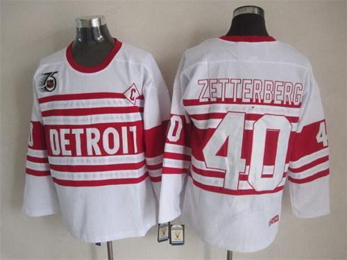 Detroit Red Wings #40 Henrik Zetterberg White 75Th Throwback CCM Jersey