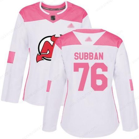 Devils #76 P. K. Subban White Pink Authentic Fashion Women’s Stitched Hockey Jersey