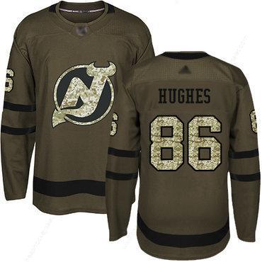 Devils #86 Jack Hughes Green Salute To Service Stitched Hockey Jersey