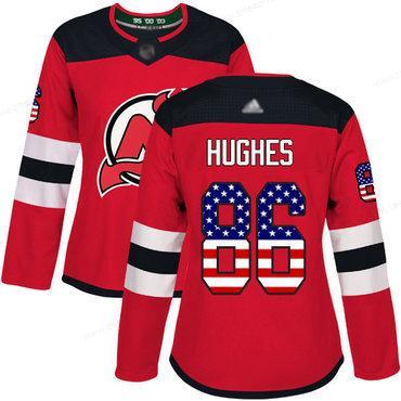 Devils #86 Jack Hughes Red Home Authentic Usa Flag Women’s Stitched Hockey Jersey