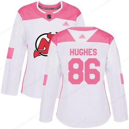 Devils #86 Jack Hughes White Pink Authentic Fashion Women’s Stitched Hockey Jersey