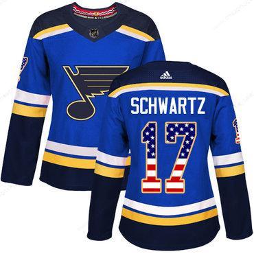 Didas St.Louis Blues #17 Jaden Schwartz Blue Home Authentic Usa Flag Women’s Stitched NHL Jersey