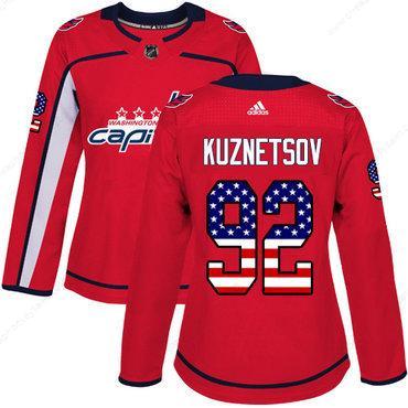 Didas Washington Capitals #92 Evgeny Kuznetsov Red Home Authentic Usa Flag Women’s Stitched NHL Jersey