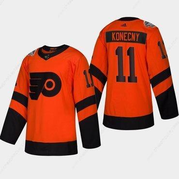 Men’s #11 Travis Konecny Flyers Coors Light 2019 Stadium Series Orange Authentic Jersey