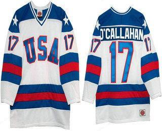 Men’s 1980 Olympics Usa #17 Jack O’Callahan White Throwback Stitched Vintage Ice Hockey Jersey