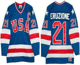 Men’s 1980 Olympics Usa #21 Mike Eruzione Royal Blue Throwback Stitched Vintage Ice Hockey Jersey