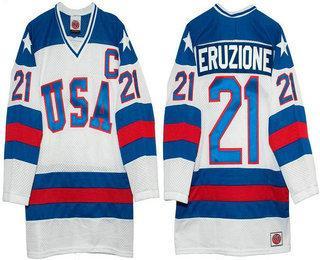 Men’s 1980 Olympics Usa #21 Mike Eruzione White Throwback Stitched Vintage Ice Hockey Jersey