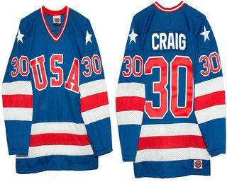 Men’s 1980 Olympics Usa #30 Jim Craig Royal Blue Throwback Stitched Vintage Ice Hockey Jersey