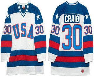 Men’s 1980 Olympics Usa #30 Jim Craig White Throwback Stitched Vintage Ice Hockey Jersey