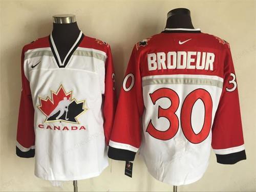 Men’s 1998 Team Canada #30 Martin Brodeur White Nike Olympic Throwback Stitched Hockey Jersey