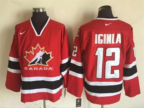 Men’s 2002 Team Canada #12 Jarome Iginla Red Nike Olympic Throwback Stitched Hockey Jersey