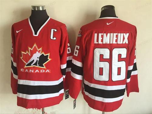 Men’s 2002 Team Canada #66 Mario Lemieux Red Nike Olympic Throwback Stitched Hockey Jersey