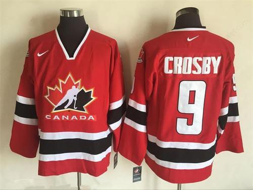 Men’s 2002 Team Canada #9 Sidney Crosby Red Nike Olympic Throwback Stitched Hockey Jersey