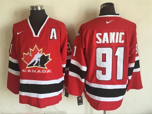 Men’s 2002 Team Canada #91 Joe Sakic Red Nike Olympic Throwback Stitched Hockey Jersey