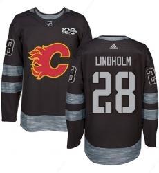 Men’s Adidas Calgary Flames #28 Elias Lindholm Black 1917-2017 100Th Anniversary Stitched NHL Jersey