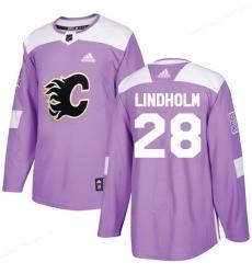 Men’s Adidas Calgary Flames #28 Elias Lindholm Purple Authentic Fights Cancer Stitched NHL Jersey