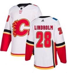 Men’s Adidas Calgary Flames #28 Elias Lindholm White Road Authentic Stitched NHL Jersey