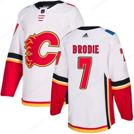 Men’s Adidas Calgary Flames #7 Tj Brodie White Away Authentic NHL Jersey