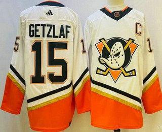 Men’s Anaheim Ducks #15 Ryan Getzlaf White 2022 Reverse Retro Authentic Jersey