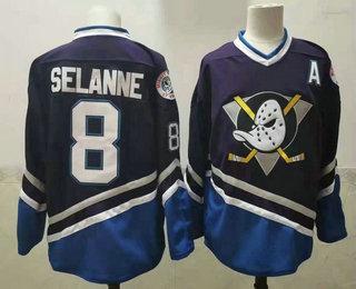 Men’s Anaheim Ducks #8 Teemu Selanne 1995-96 Purple CCM Vintage Throwback Jersey