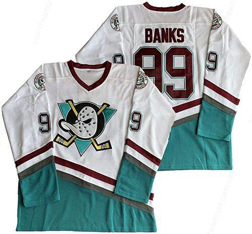 Men’s Anaheim Ducks #99 Adam Banks Mighty Ducks 1995-96 Mighty Movie White Green Jersey