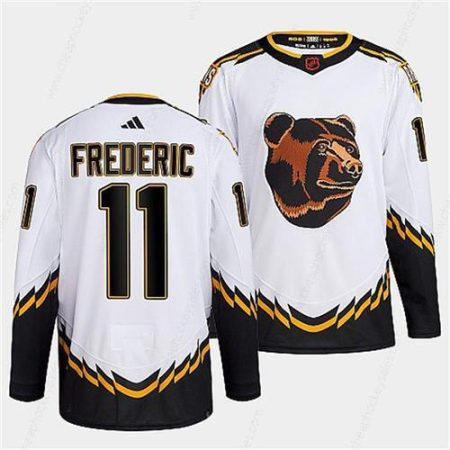 Men’s Boston Bruins #11 Trent Frederic 2022 White Reverse Retro Stitched Jersey