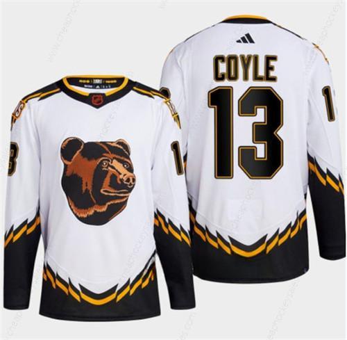 Men’s Boston Bruins #13 Charlie Coyle White 2022-23 Reverse Retro Stitched Jersey