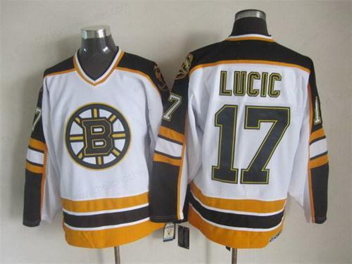 Men’s Boston Bruins #17 Milan Lucic 1996-97 White CCM Vintage Throwback Jersey