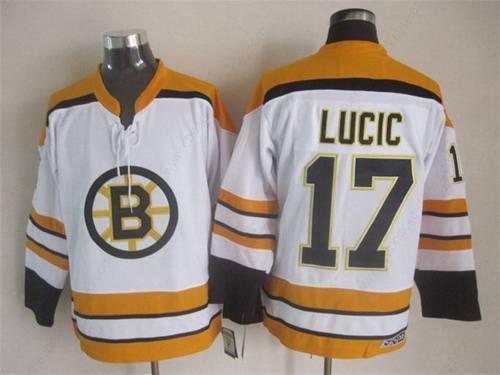 Men’s Boston Bruins #17 Milan Lucic 2007-08 White CCM Vintage Throwback Jersey