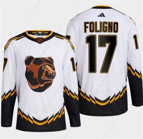 Men’s Boston Bruins #17 Nick Foligno White 2022-23 Reverse Retro Stitched Jersey