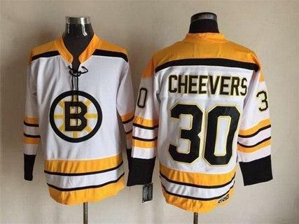 Men’s Boston Bruins #30 Gerry Cheevers 1968-69 White CCM Vintage Throwback Jersey