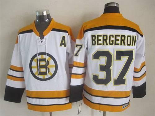 Men’s Boston Bruins #37 Patrice Bergeron 2007-08 White CCM Vintage Throwback Jersey