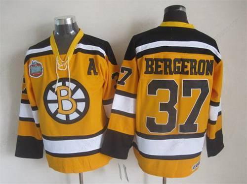 Men’s Boston Bruins #37 Patrice Bergeron 2009-10 Yellow CCM Vintage Throwback Jersey