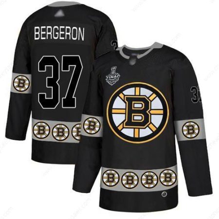 Men’s Boston Bruins #37 Patrice Bergeron Black Authentic Team Logo Fashion 2019 Stanley Cup Final Bound Stitched Hockey Jersey